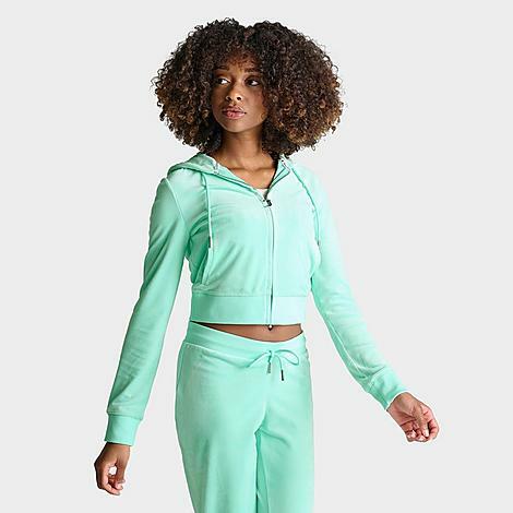 Juicy Couture Women's OG Big Bling Velour Zip-Up Hoodie in Green/Mint Cover