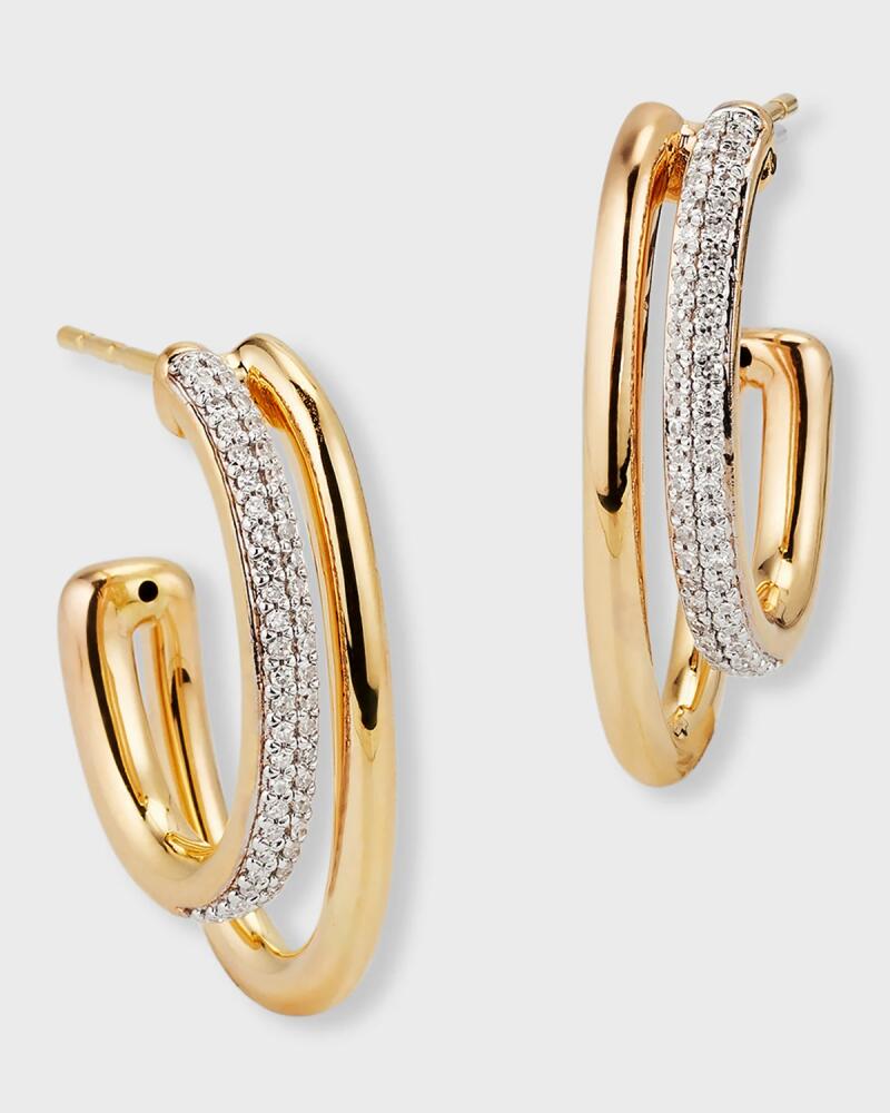 Siena Jewelry 14K Two-Tone Gold Double Diamond Oval Hoop Earrings Cover