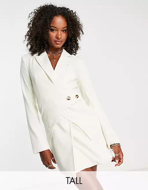 4th & Reckless Tall exclusive tailored panel detail blazer dress in ecru-Neutral Cover