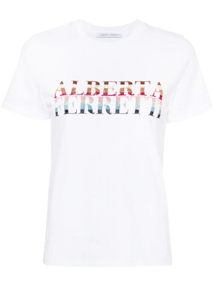 Alberta Ferretti bead-logo cotton T-shirt - White Cover