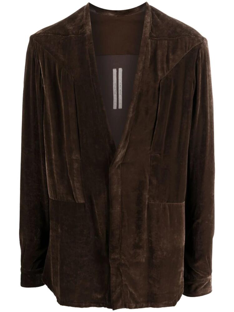 Rick Owens plunge V-neck velvet shirt - Brown Cover