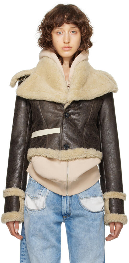 MM6 Maison Margiela Brown Paneled Shearling Jacket Cover