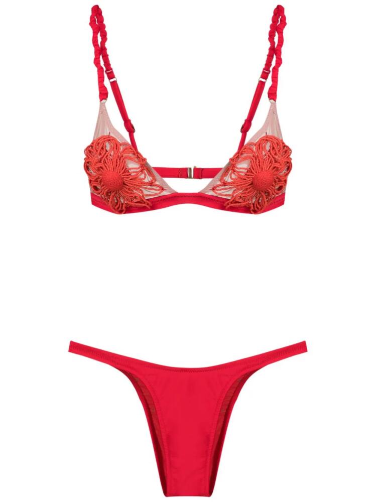 Amir Slama floral-appliqué bikini - Red Cover