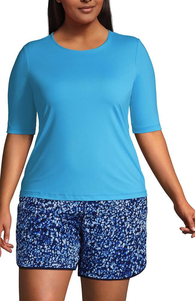 Lands' End Plus Size Crew Neck Rash Guard UPF 50 Swim Tee in Turquoise Cover