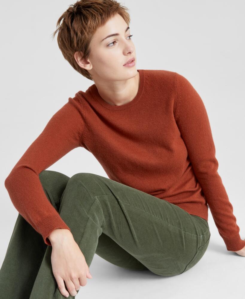 Charter Club 100% Cashmere Women's Long-Sleeve Crewneck Sweater, Regular & Petites, Created for Macy's - Bronze Pecan Cover