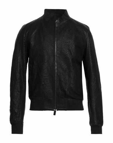 Emporio Armani Man Jacket Black Lambskin, Polyamide, Polyester, Elastane Cover