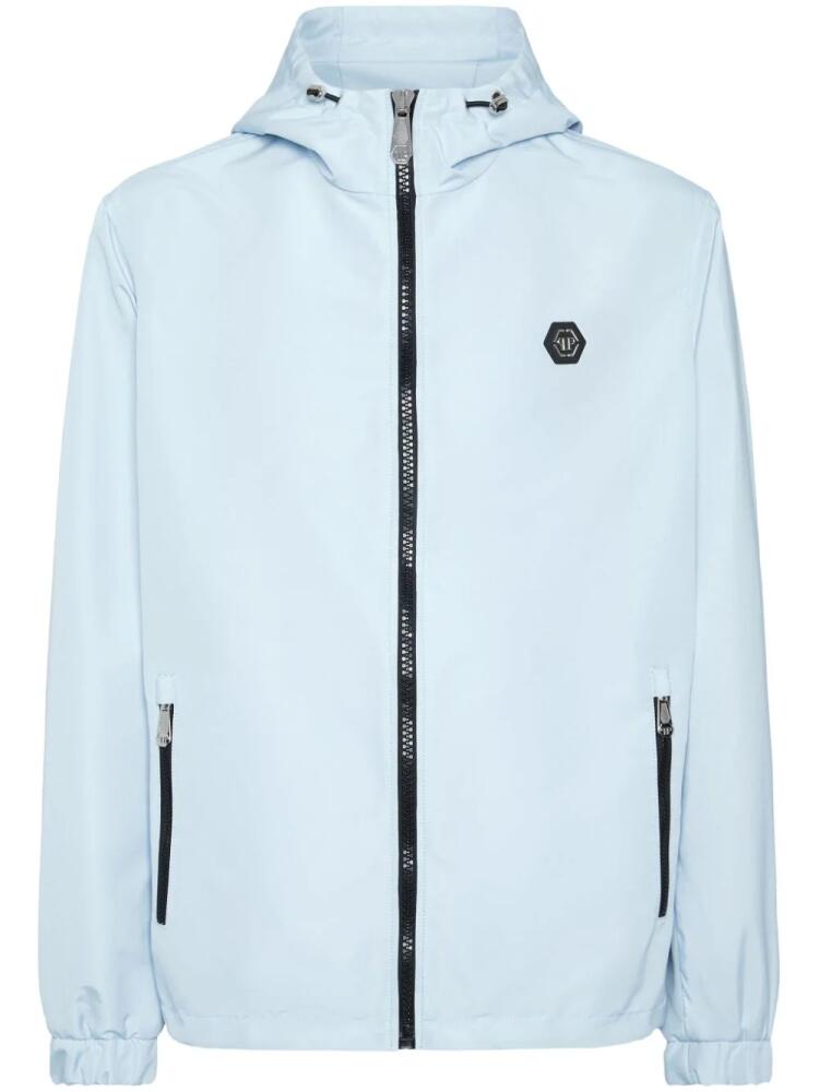 Philipp Plein logo-patch hooded windbreaker - Blue Cover