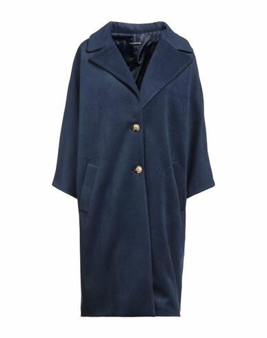 Biancoghiaccio Woman Coat Midnight blue Polyester, Viscose Cover