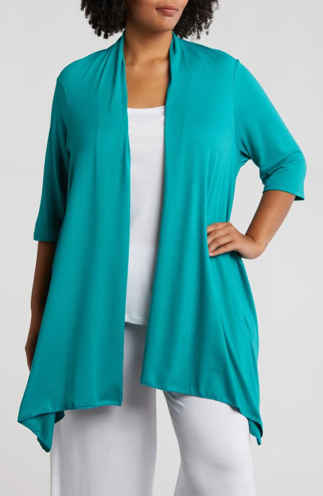 24seven Comfort Apparel Open Front Long Cardigan in Jade Cover