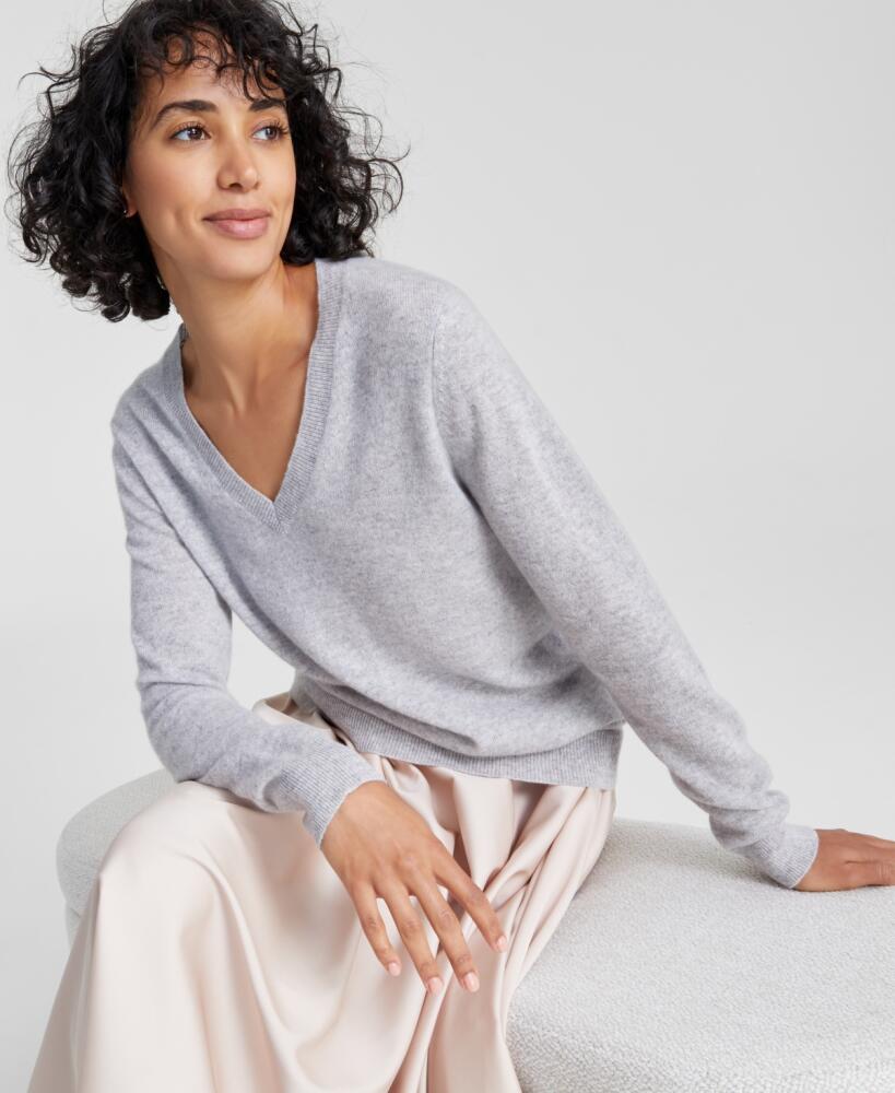 Charter Club 100% Cashmere Women's V-Neck Long-Sleeve Sweater, Regular & Petites, Created for Macy's - Ice Grey Heather Cover