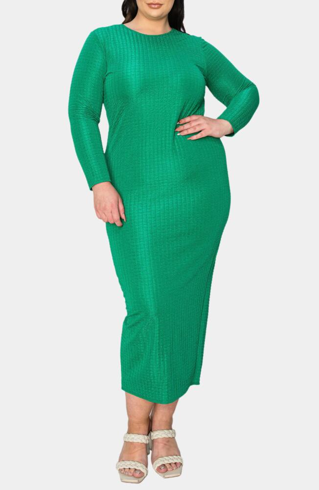 L I V D Kylo Textured Long Sleeve Midi Dress in Kelly Cover