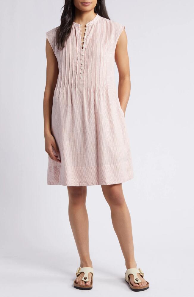 caslon(r) Stripe Pintuck Detail Linen Blend Dress in Pink Canyon- Ivory Leah Stripe Cover