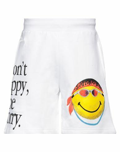 Market Smiley Don't Happy, Be Worry Sweatshorts Man Shorts & Bermuda Shorts White Cotton Cover