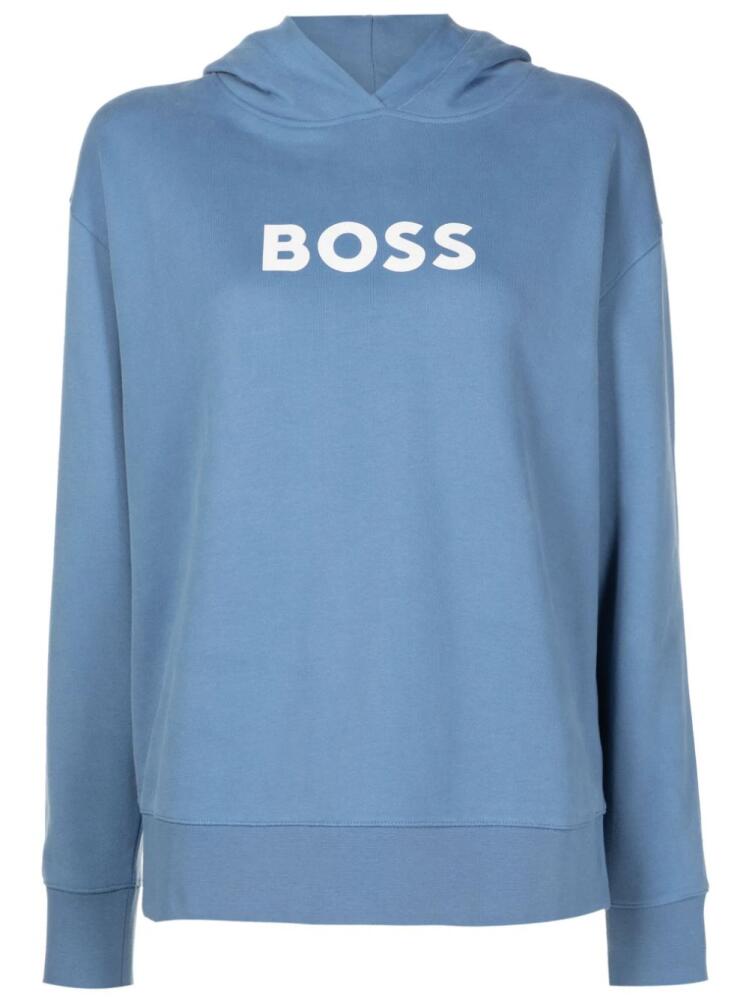 BOSS logo-print cotton hoodie - Blue Cover