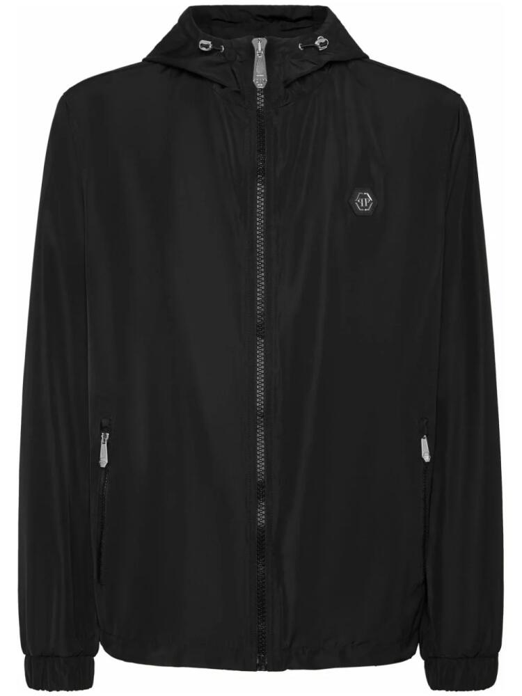 Philipp Plein logo-patch hooded windbreaker - Black Cover