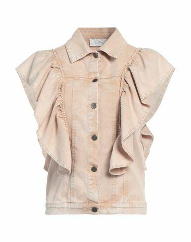 Soallure Woman Denim outerwear Beige Cotton, Elastane Cover