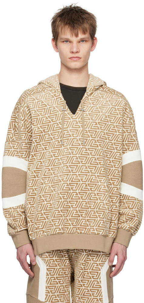 Balmain Beige Pyramid Monogram Hoodie Cover