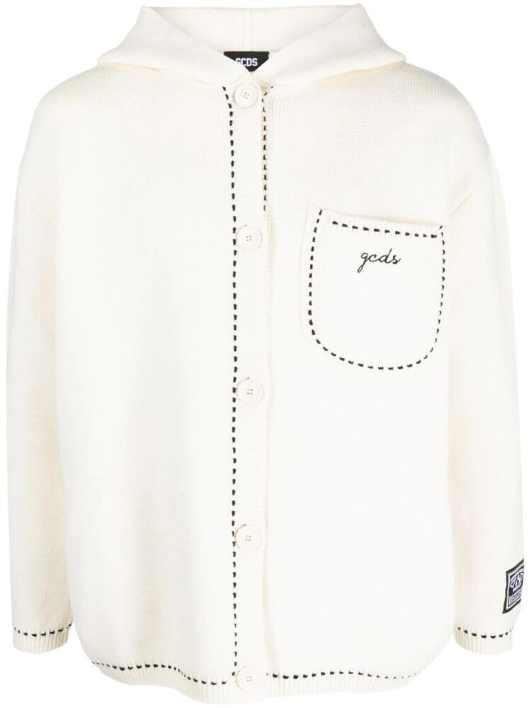 GCDS logo-embroidered hooded jacket - White Cover