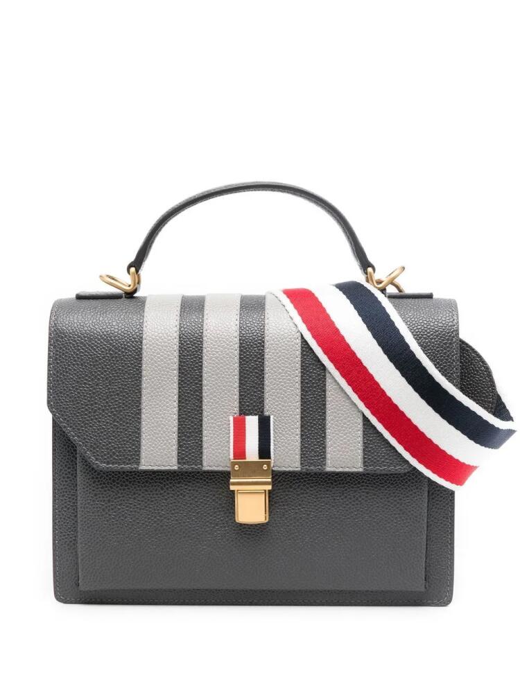 Thom Browne appliqué-stripe leather satchel - Grey Cover