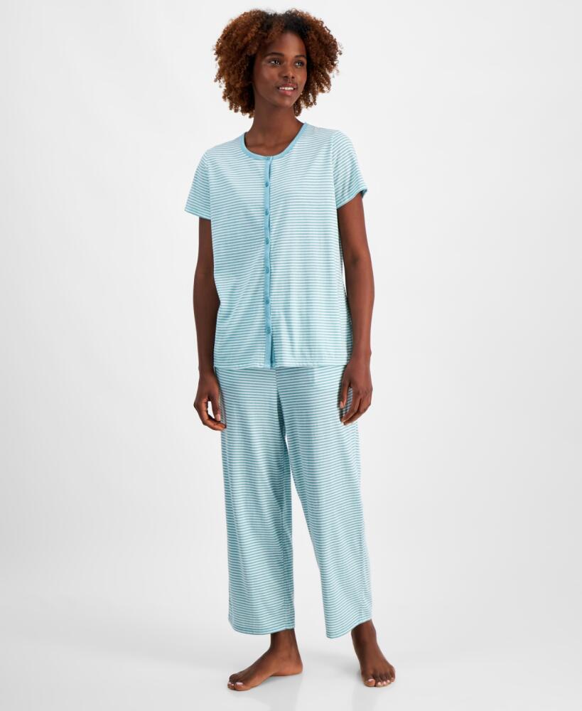 Charter Club Women's 2-Pc. Cotton Printed Cropped Pajamas Set, Created for Macy's - Feeder Stripe Glass Cover