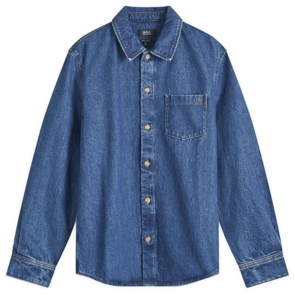 A.P.C. Men's Vittorio Denim Overshirt in Washed Indigo Cover