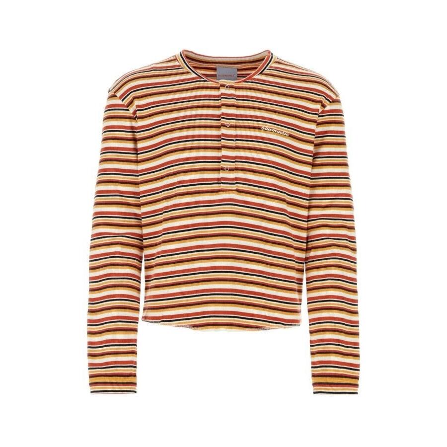 Bluemarble Mens Orange / White Striped Ribbed Henley T-Shirt Cover