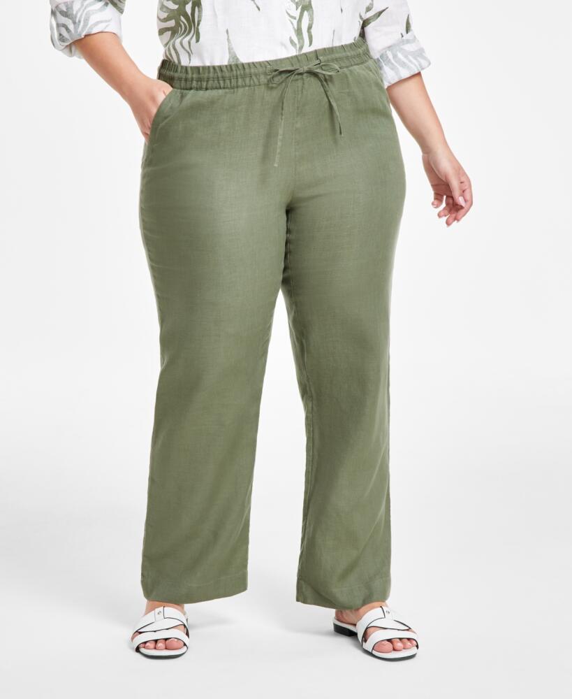 Charter Club Plus Size 100% Linen Pants, Created for Macy's - Cool Olive Cover