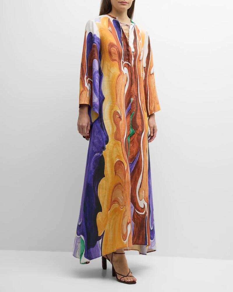 DOROTHEE SCHUMACHER Rainbow Flames Printed Lace-Up Linen Maxi Dress Cover