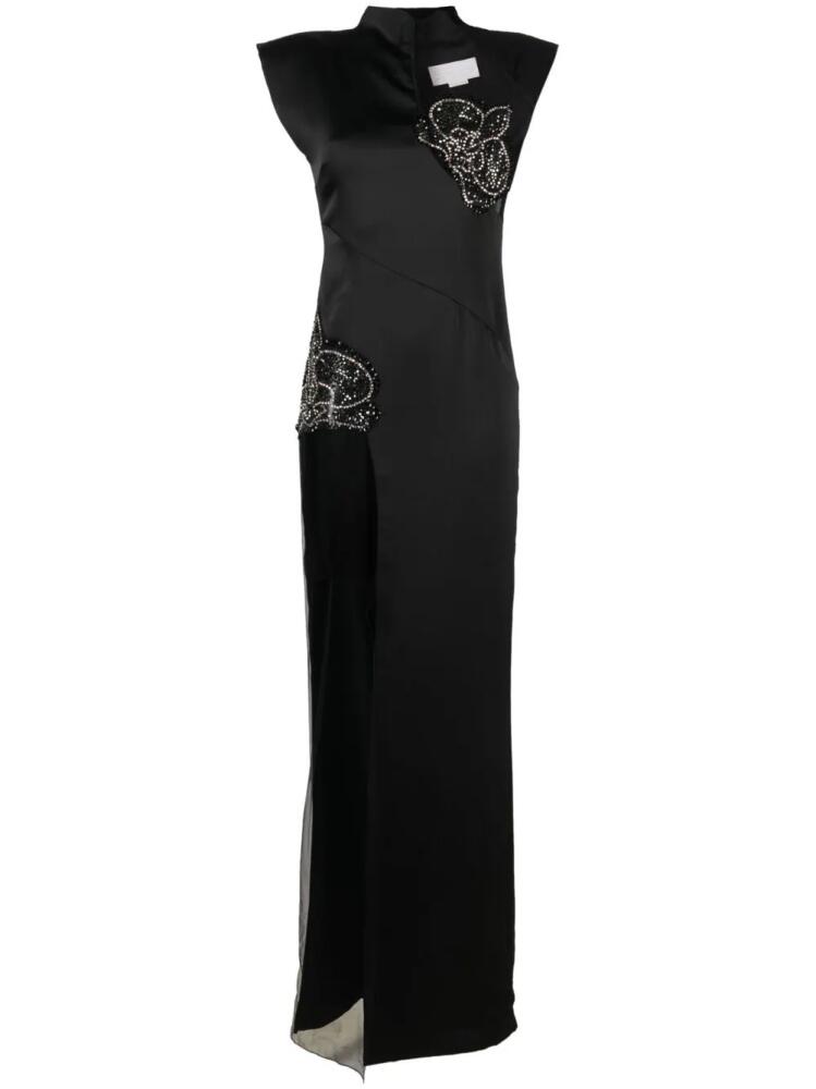 Genny rhinestone-embellished sheer-panels gown - Black Cover