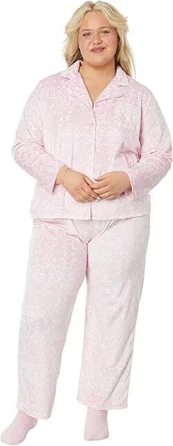 Karen Neuburger Plus Size Novelties Minky Long Sleeve Girlfriend PJ w/ Sock (Winter Brocade/Pink) Women's Pajama Sets Cover