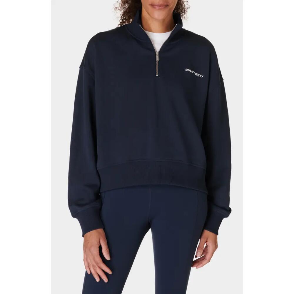 Sweaty Betty Revive Half Zip Crop Sweatshirt in Navy Blue Cover