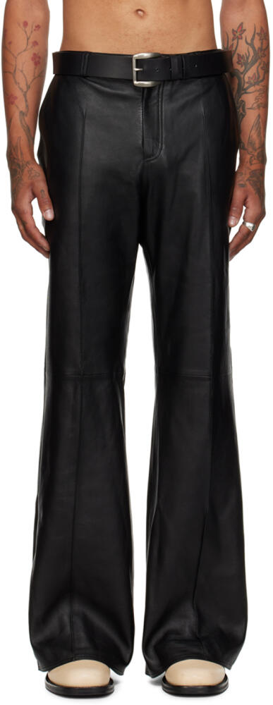 LU'U DAN Black Bells Bell Bottom Leather Pants Cover