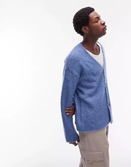 Topman brushed boucle cardigan in blue Cover