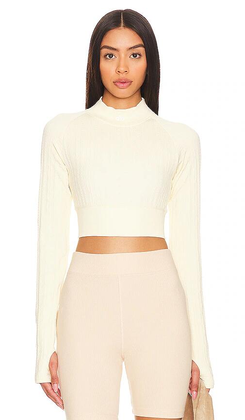 alo Seamless Cable Knit Top in Cream Cover