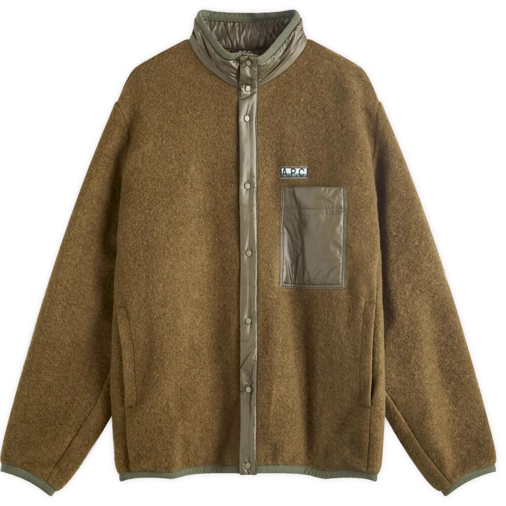 A.P.C. Men's Ewan Wool Fleece Jacket in Military Khaki Cover