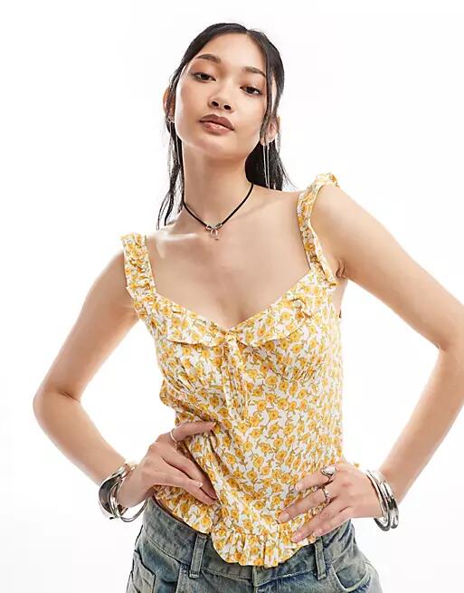 Motel angelica cosmos print ruffle cami top in yellow Cover