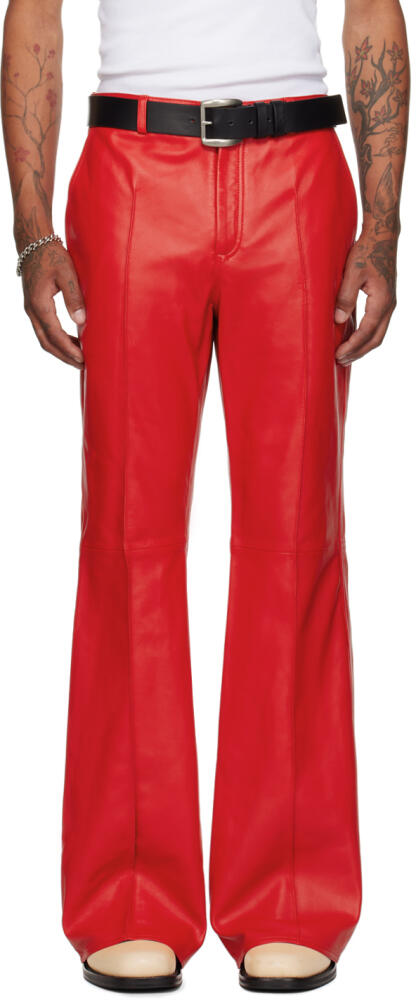 LU'U DAN Red Bells Bell Bottom Leather Pants Cover