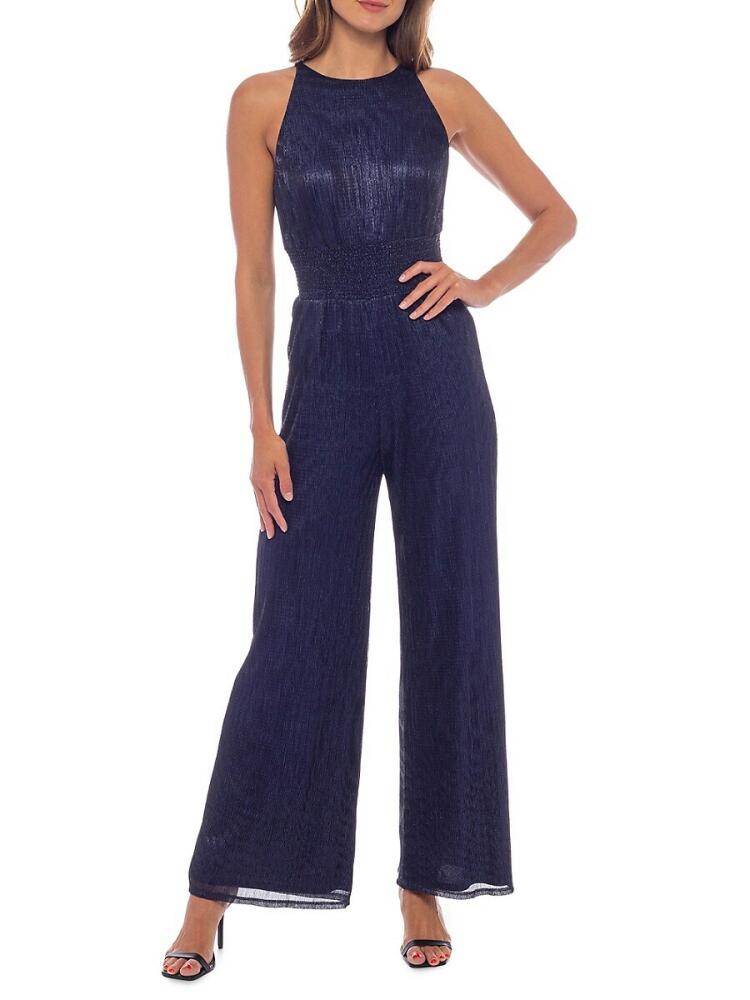 Marina Women's Smocked Dulce Pleated Jumpsuit - Navy Cover