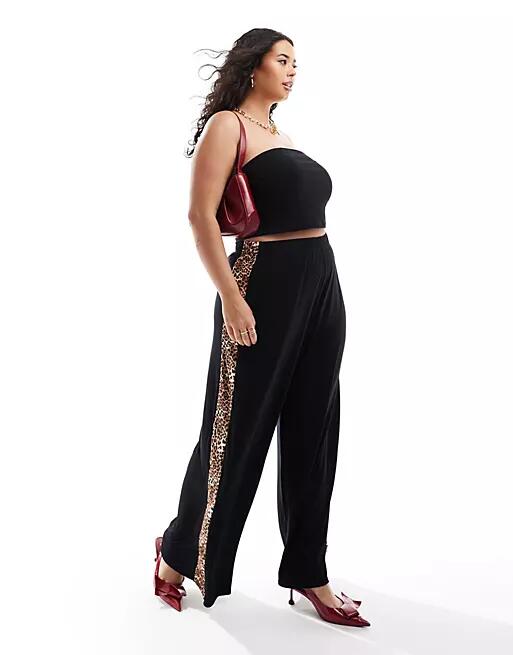 Yours wide leg pants with leopard detail in black Cover