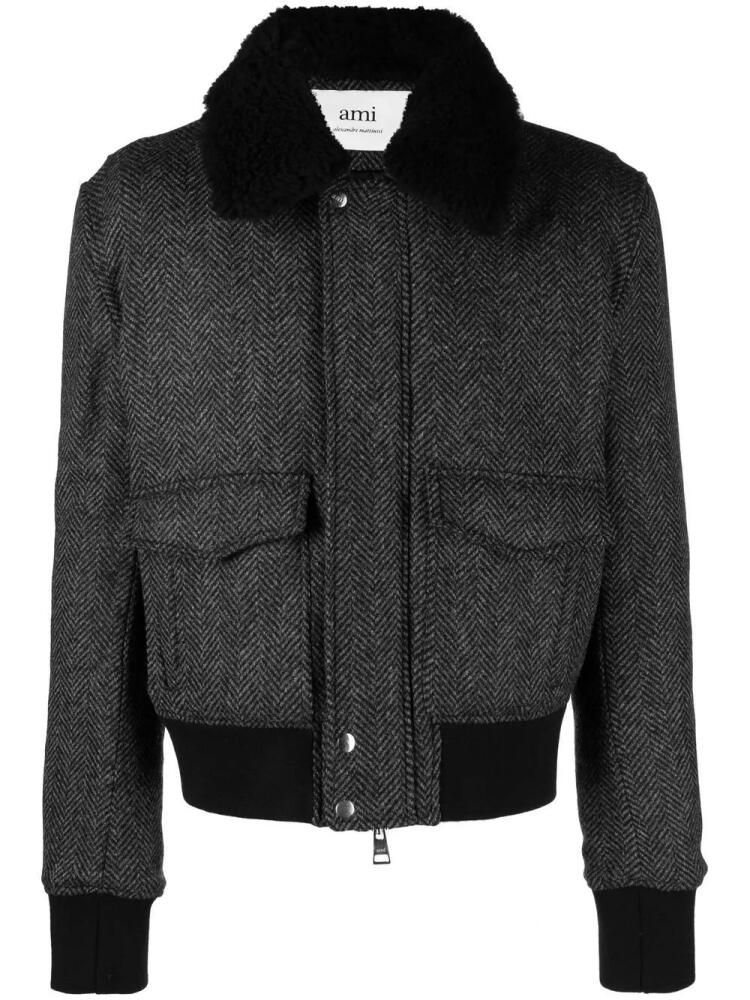 AMI Paris shearling-trimmed pilot jacket - Black Cover