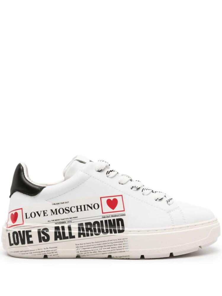 Love Moschino newspaper-print leather sneakers - White Cover