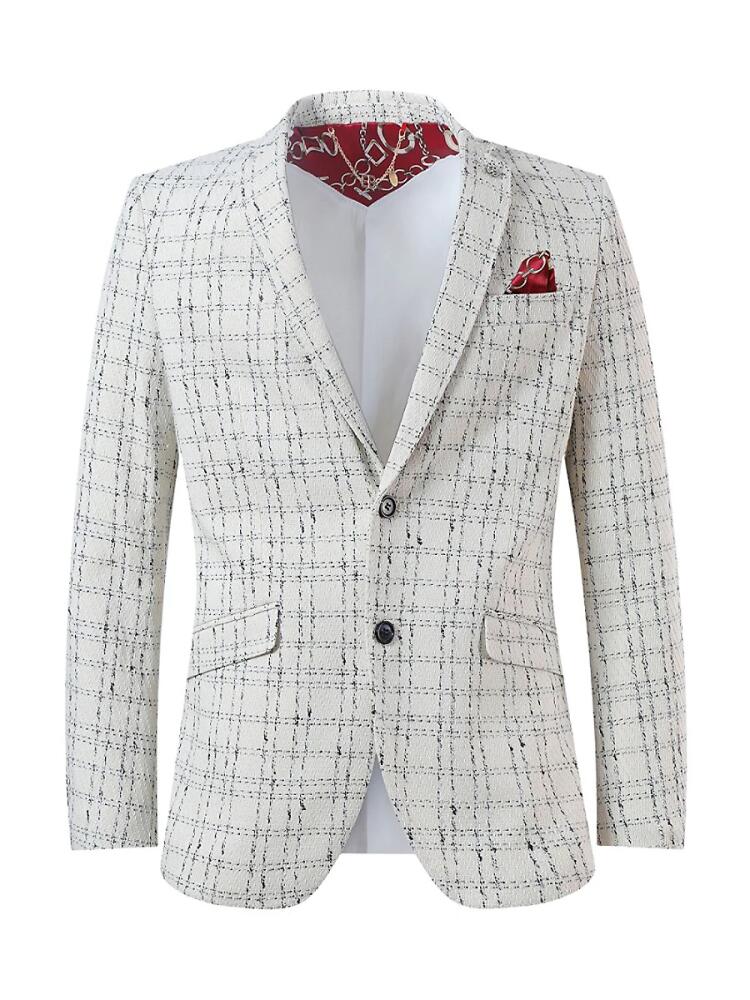 Elie Balleh Men's Slim Fit Plaid Boucle Sportcoat - White Cover