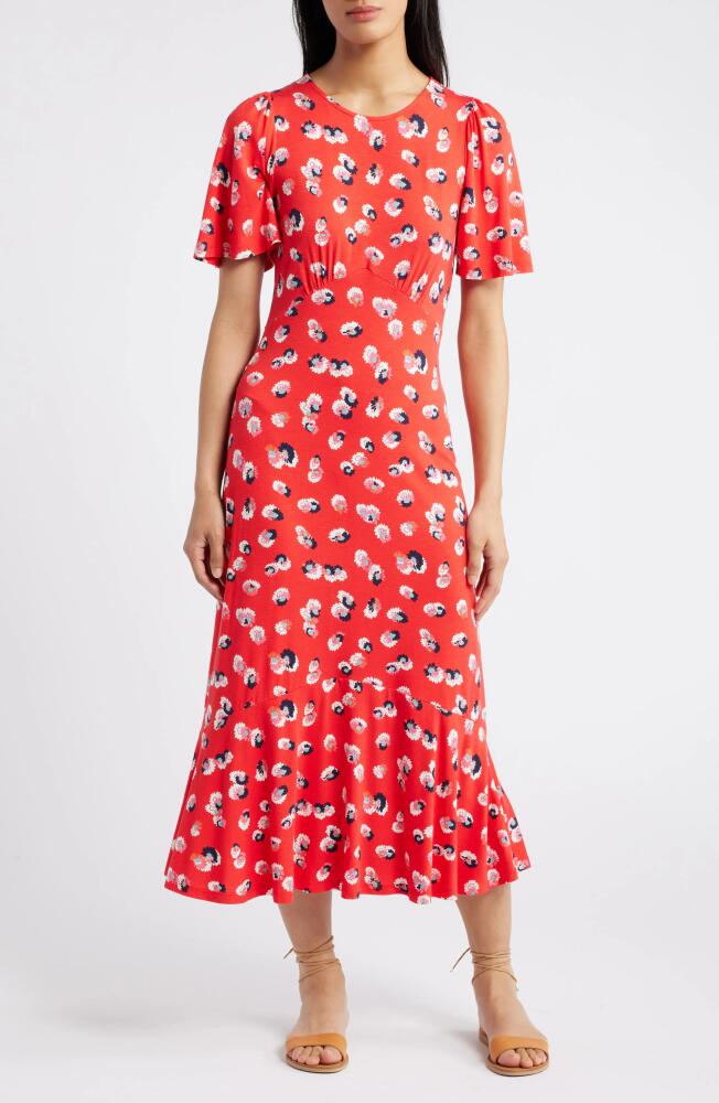 Boden Felicity Jersey Maxi Dress in Flame Scarlet, Botanical Petal Cover