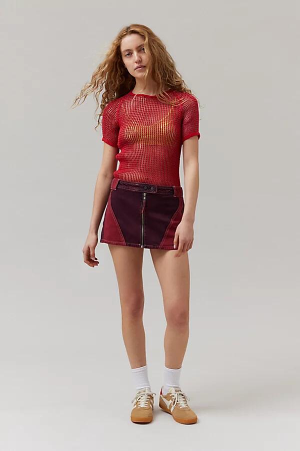 BDG Suki Racer Moto Denim Micro Mini Skirt in Red Cover