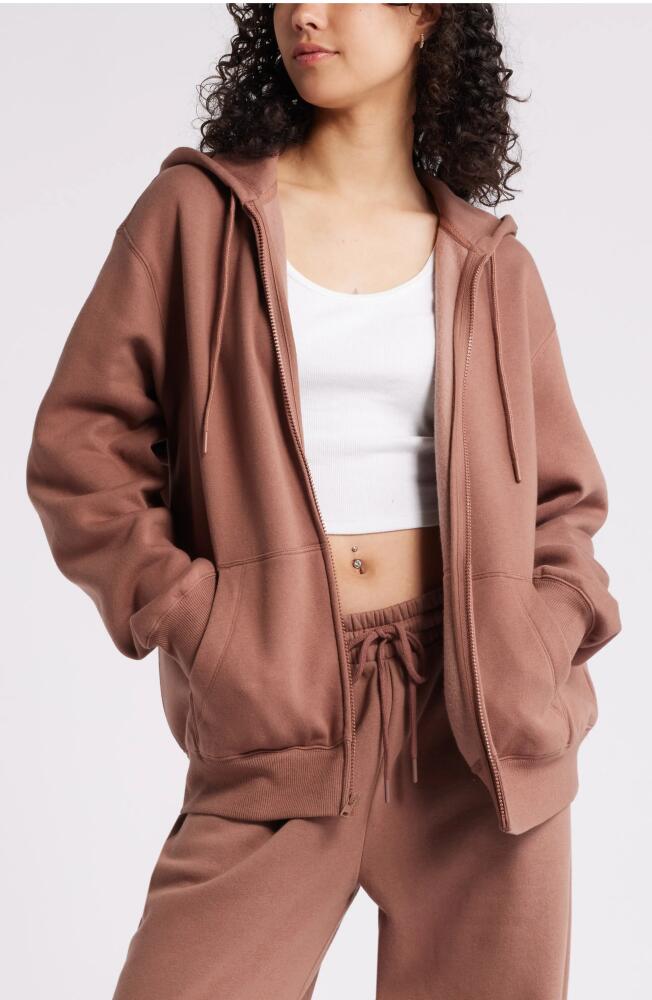 BP. Oversize Zip Fleece Hoodie in Brown Topaz Cover