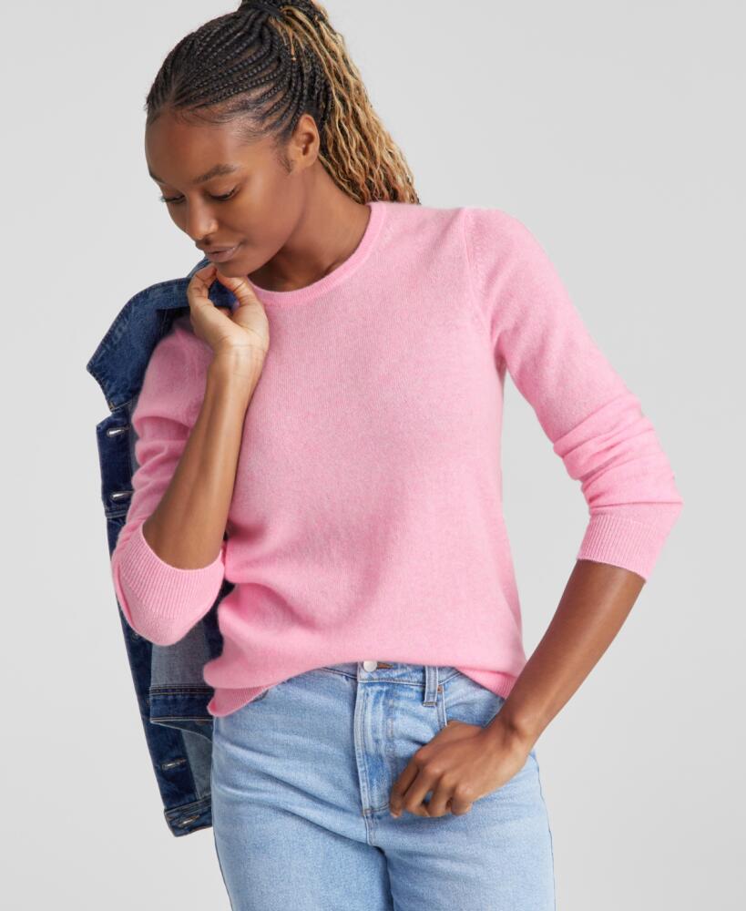 Charter Club 100% Cashmere Women's Long-Sleeve Crewneck Sweater, Regular & Petites, Created for Macy's - Bubblegum Heather Cover