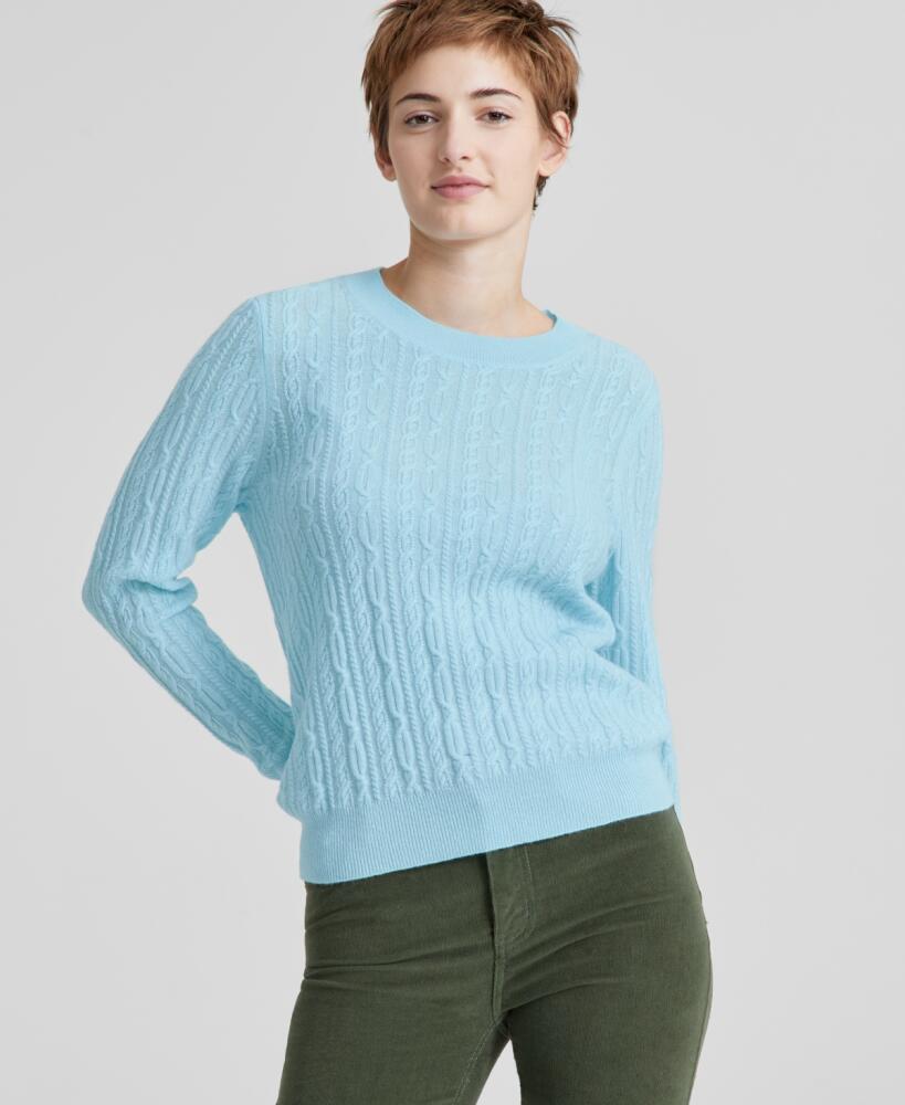 Charter Club Women's 100% Cashmere Cable-Knit Crewneck Sweater, Created for Macy's - Crystal Blue Cover