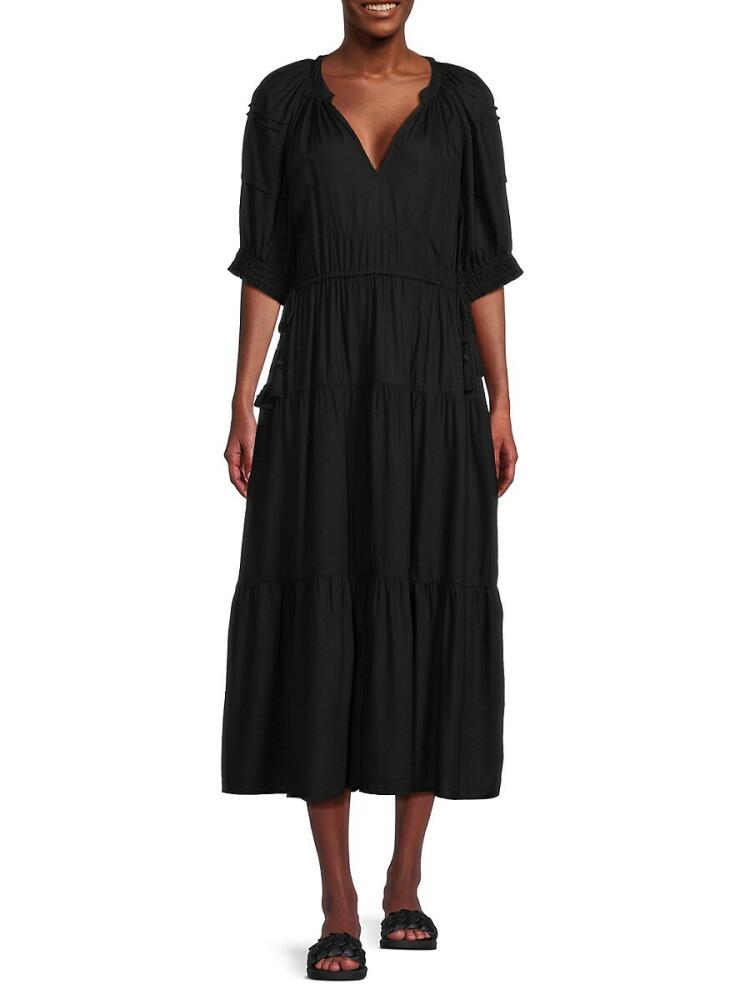 Area Stars Women's Tiered Splitneck Midi Dress - Black Cover