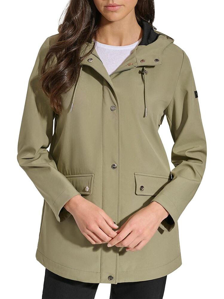 DKNY Women's Hooded Rain Jacket - Sage Cover