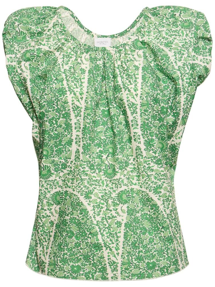 GIAMBATTISTA VALLI Printed Poplin Draped Short Sleeve Top Cover